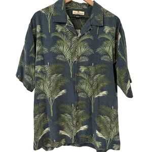 Tommy Bahama Men's 100% Silk Short Sleeve Button Up Shirt Large Blue Tropical‎
